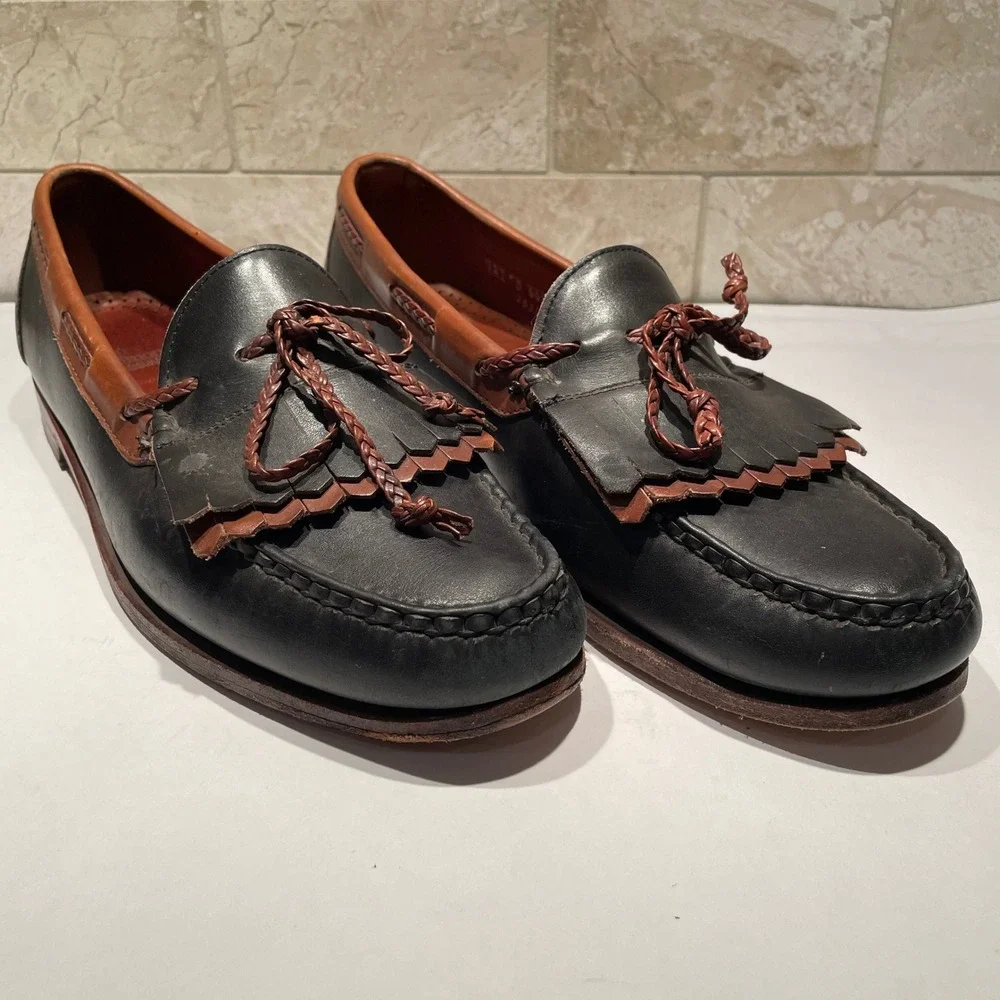 VTG Allen Edmonds Woodstock Black Brown Leather Kiltie Tassel Loafers Mens 12 D‎